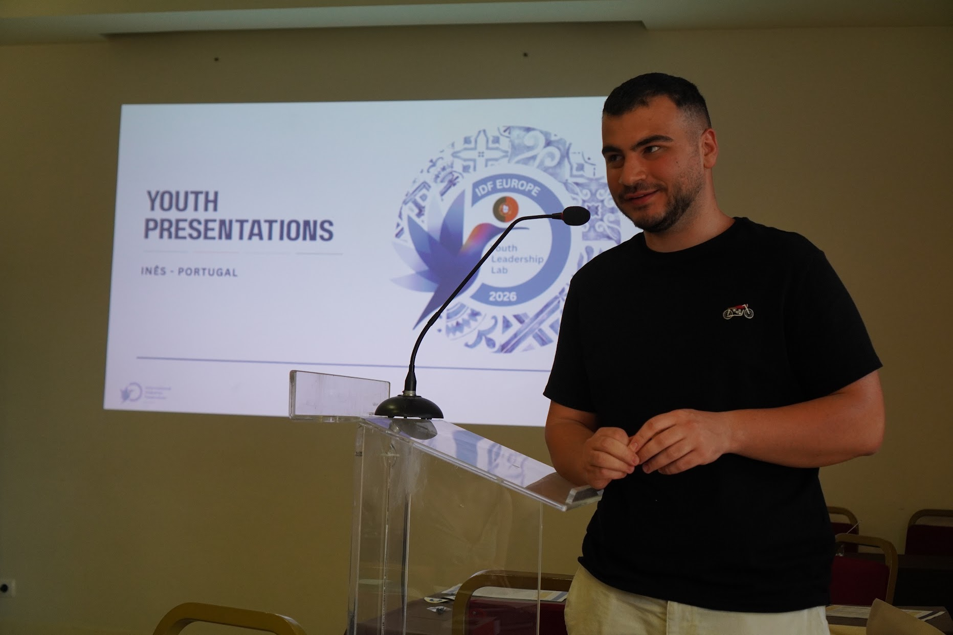 A cgm4all advocate speaking at the IDF Europe Youth Leadership Lab 2026 in Portugal